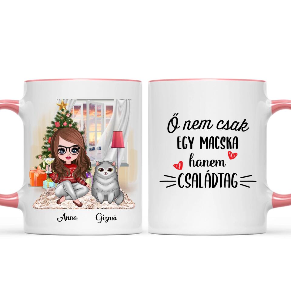 Egyedi karácsonyi macskás bögre, akár 3 cicával