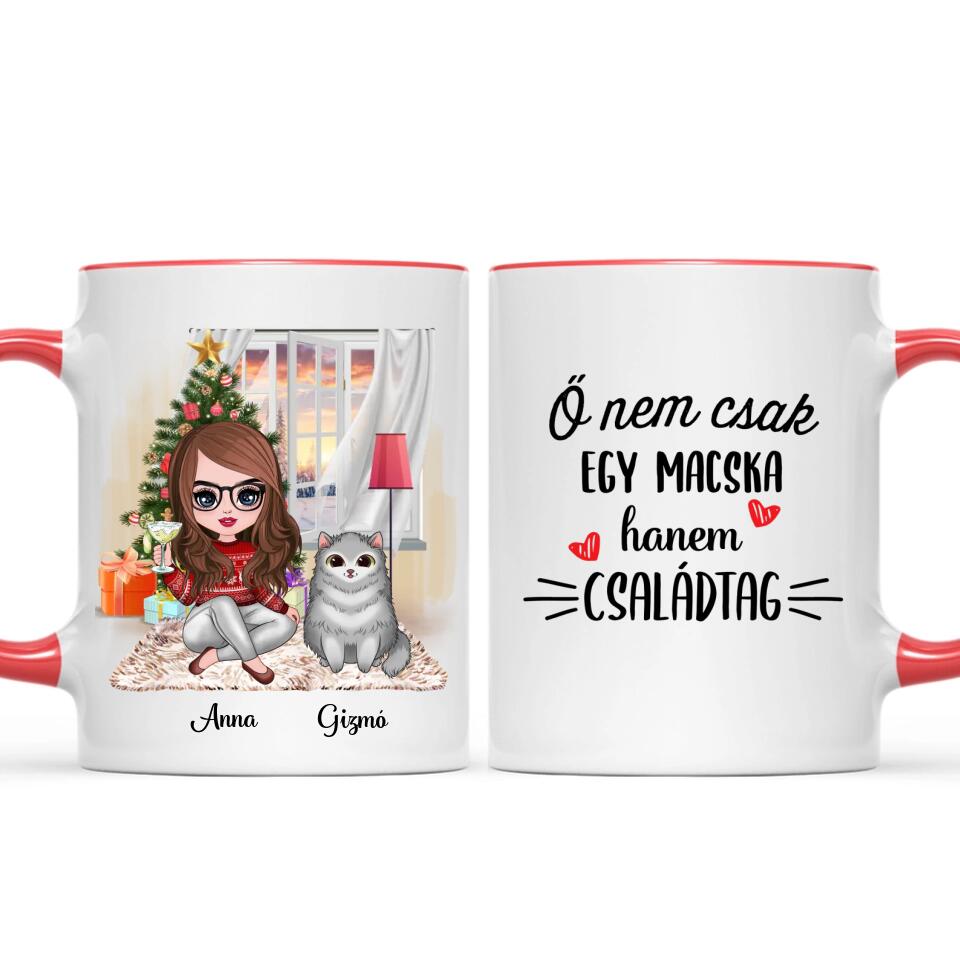 Egyedi karácsonyi macskás bögre, akár 3 cicával