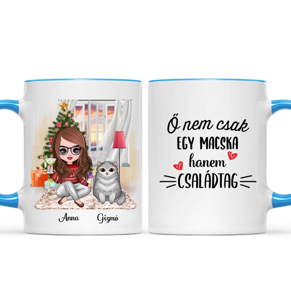 Egyedi karácsonyi macskás bögre, akár 3 cicával