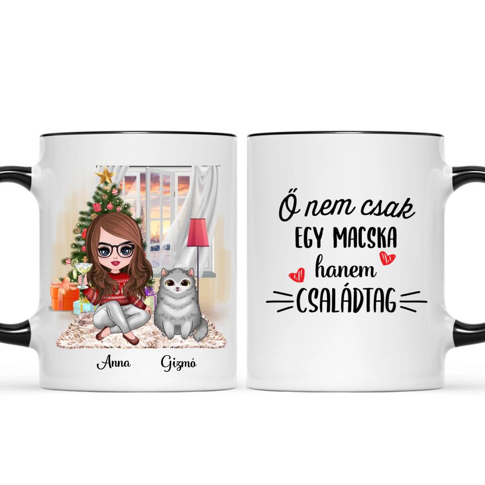 Egyedi karácsonyi macskás bögre, akár 3 cicával