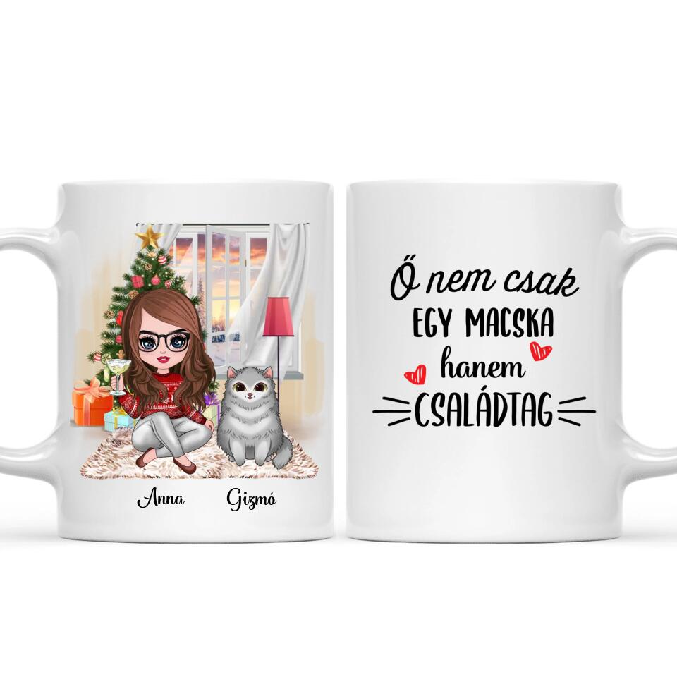 Egyedi karácsonyi macskás bögre, akár 3 cicával