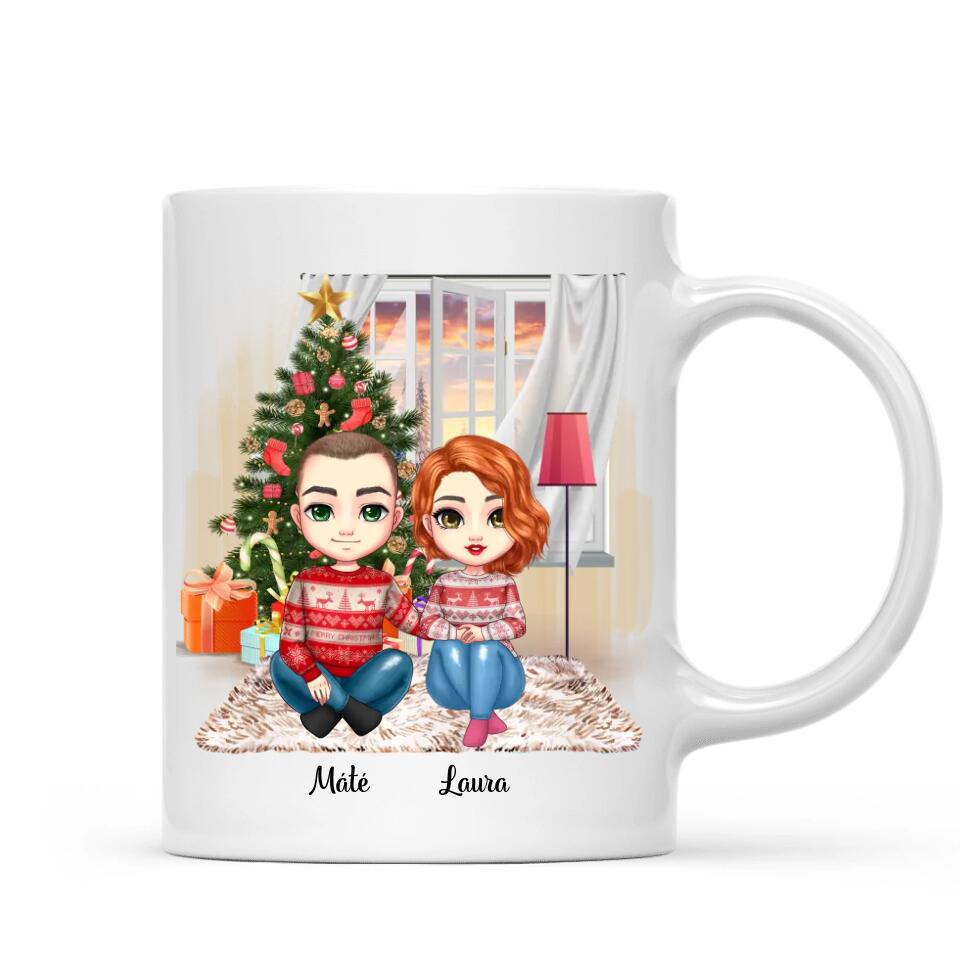 Egyedi karácsony bögre szerelmespároknak - szerelmesek a fa alatt