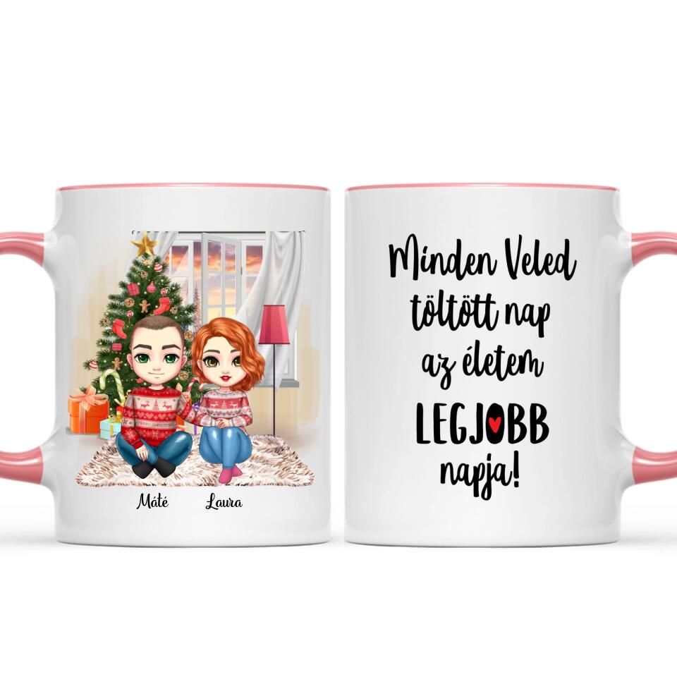 Egyedi karácsony bögre szerelmespároknak - szerelmesek a fa alatt