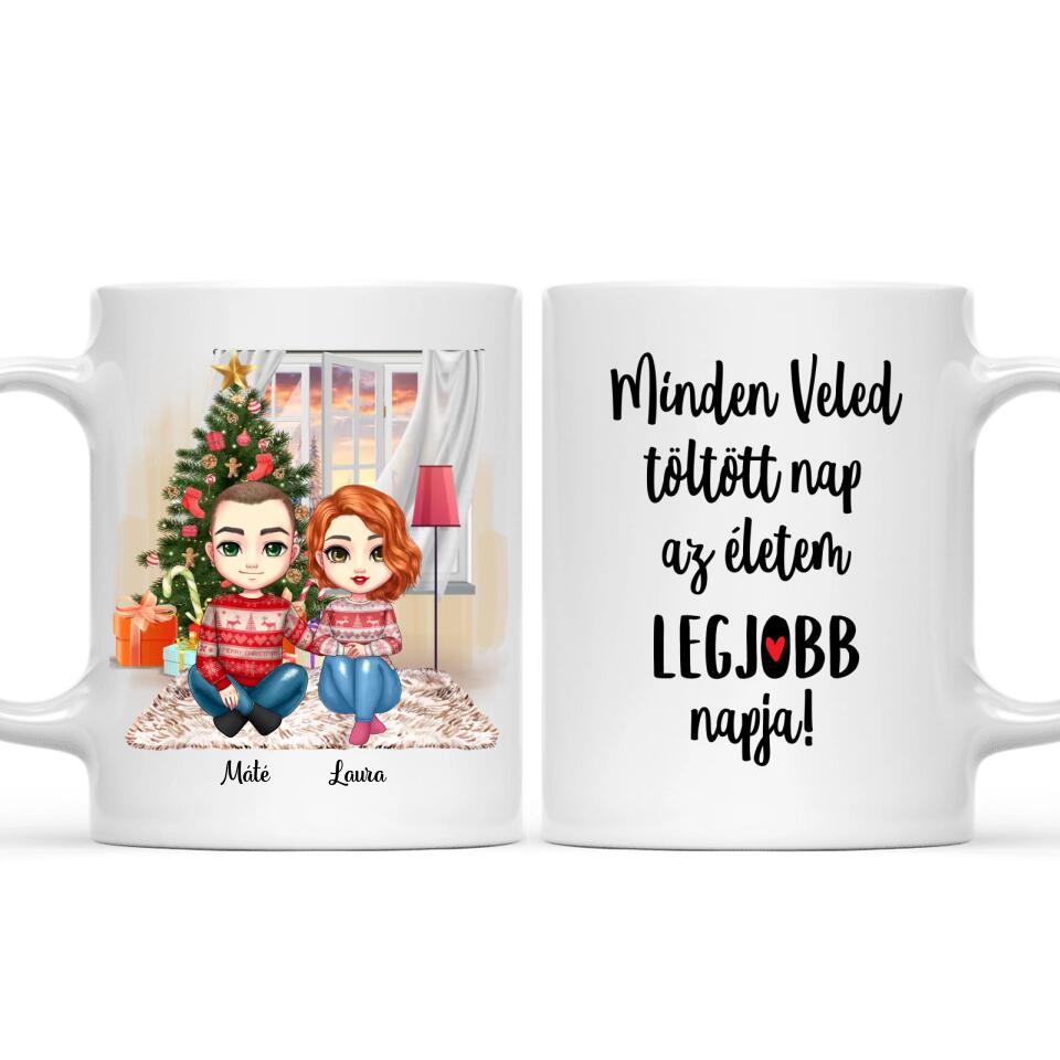 Egyedi karácsony bögre szerelmespároknak - szerelmesek a fa alatt