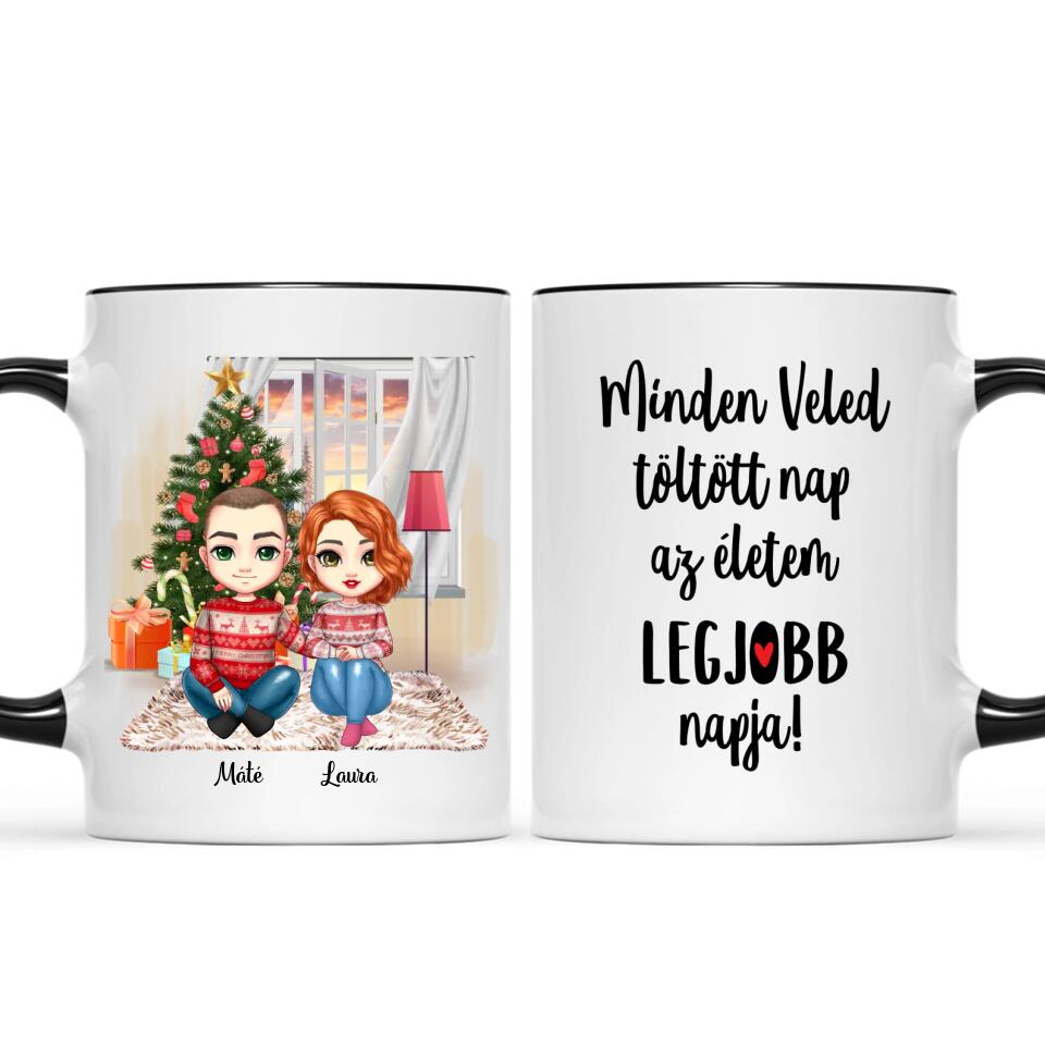 Egyedi karácsony bögre szerelmespároknak - szerelmesek a fa alatt