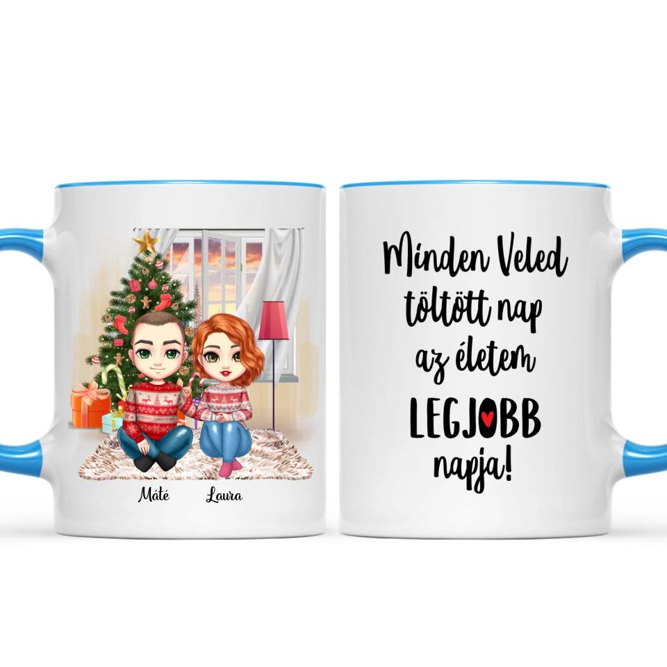 Egyedi karácsony bögre szerelmespároknak - szerelmesek a fa alatt