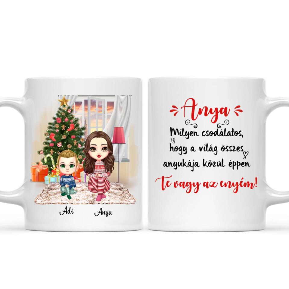 Egyedi karácsonyi bögre édesanyáknak - chibi anya