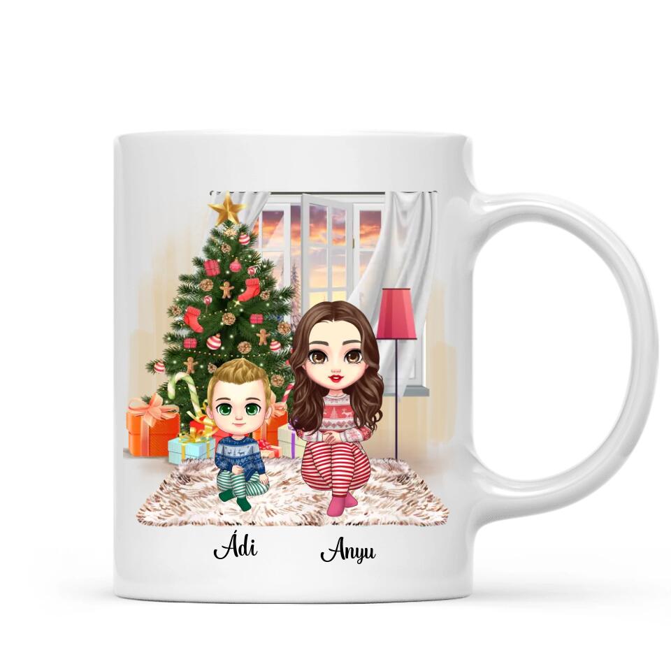 Egyedi karácsonyi bögre édesanyáknak - chibi anya