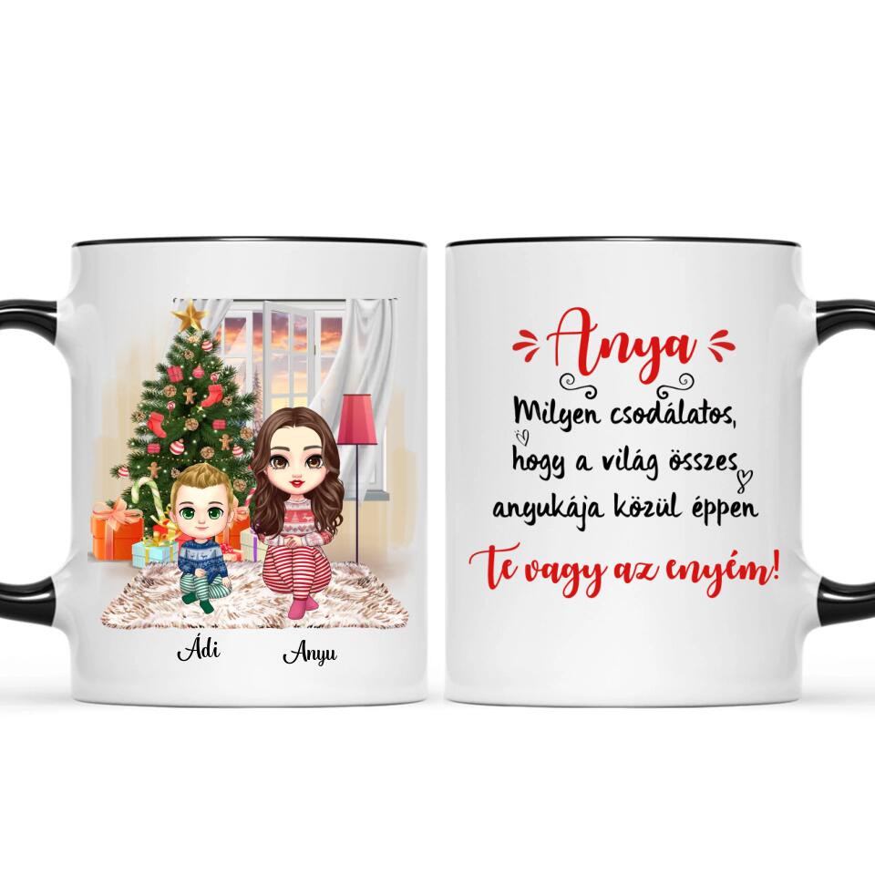 Egyedi karácsonyi bögre édesanyáknak - chibi anya