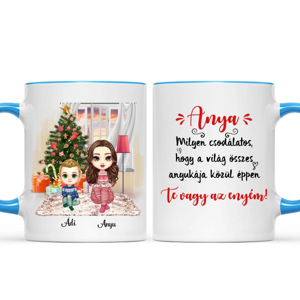 Egyedi karácsonyi bögre édesanyáknak - chibi anya