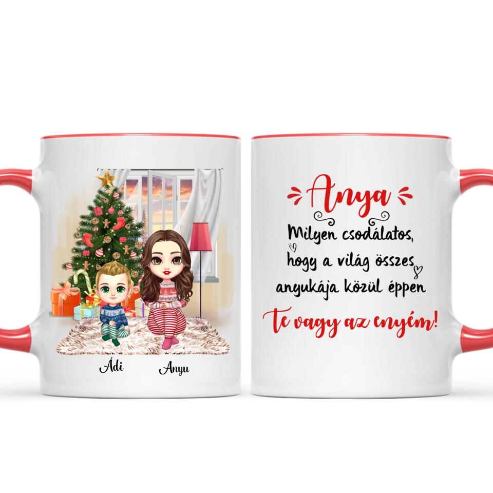 Egyedi karácsonyi bögre édesanyáknak - chibi anya