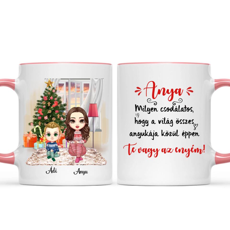 Egyedi karácsonyi bögre édesanyáknak - chibi anya