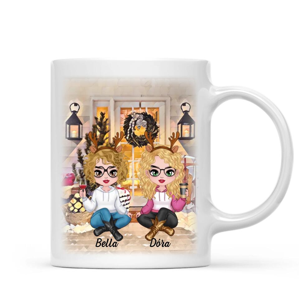 Egyedi karácsonyi bögre barátnőknek - lányok a verandán