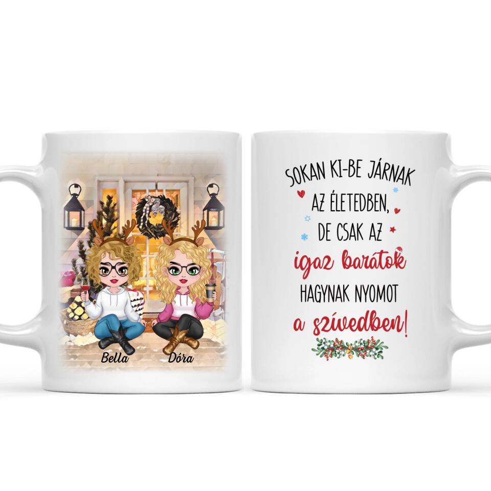 Egyedi karácsonyi bögre barátnőknek - lányok a verandán