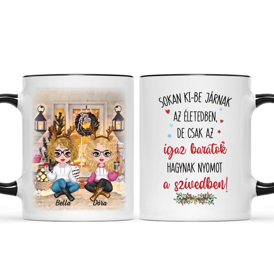 Egyedi karácsonyi bögre barátnőknek - lányok a verandán