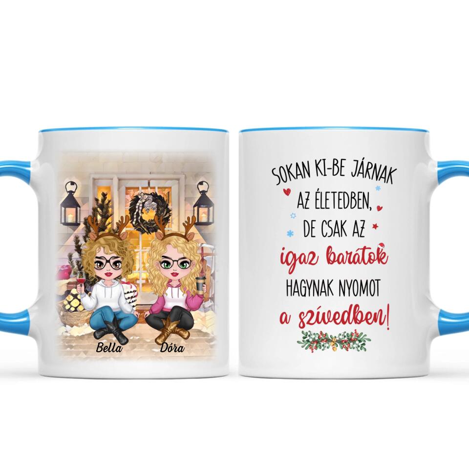 Egyedi karácsonyi bögre barátnőknek - lányok a verandán