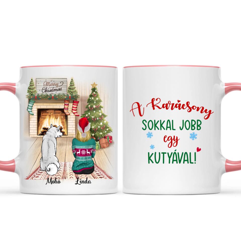 Egyedi kutyás karácsonyi bögre - az élet sokkal jobb egy kutyával
