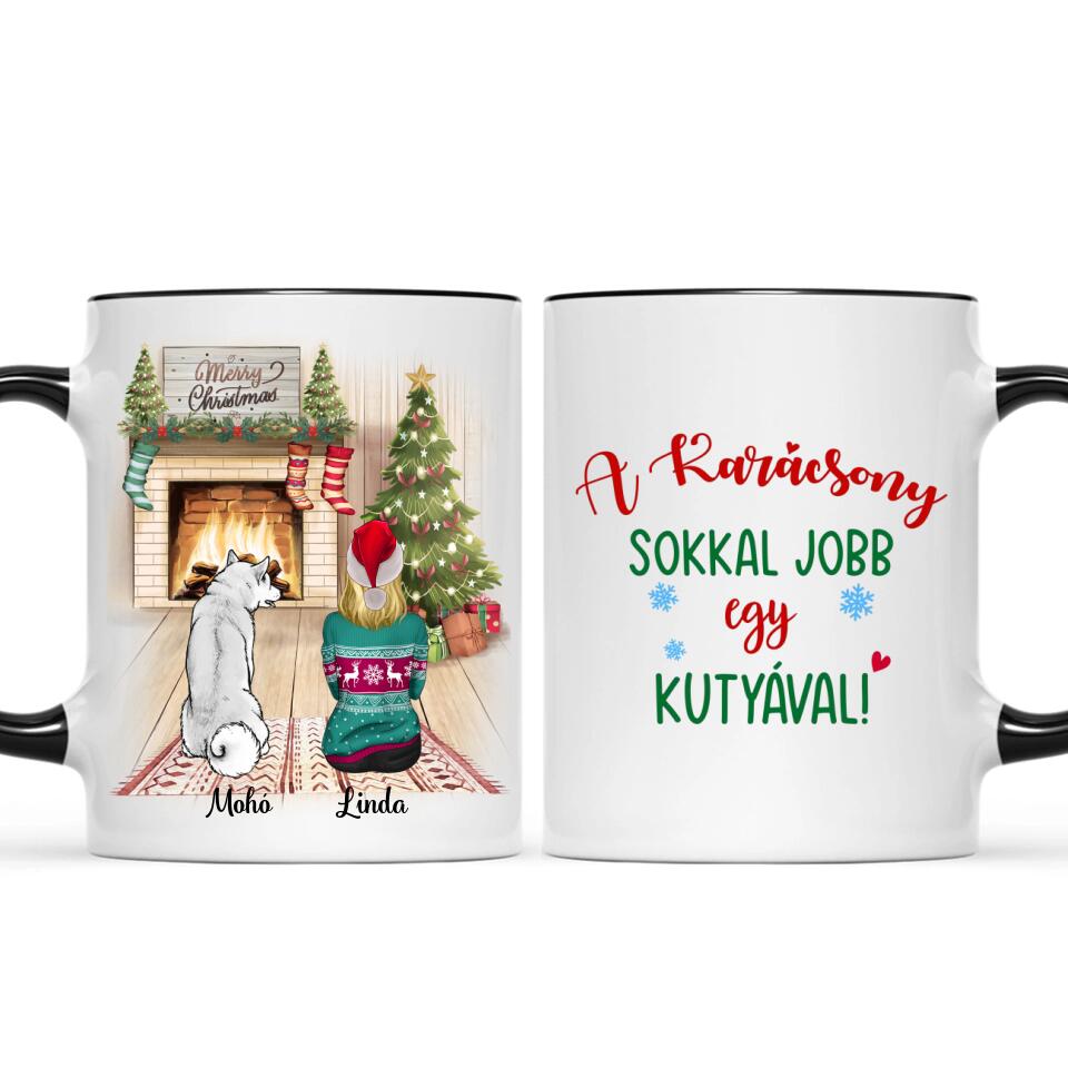 Egyedi kutyás karácsonyi bögre - az élet sokkal jobb egy kutyával