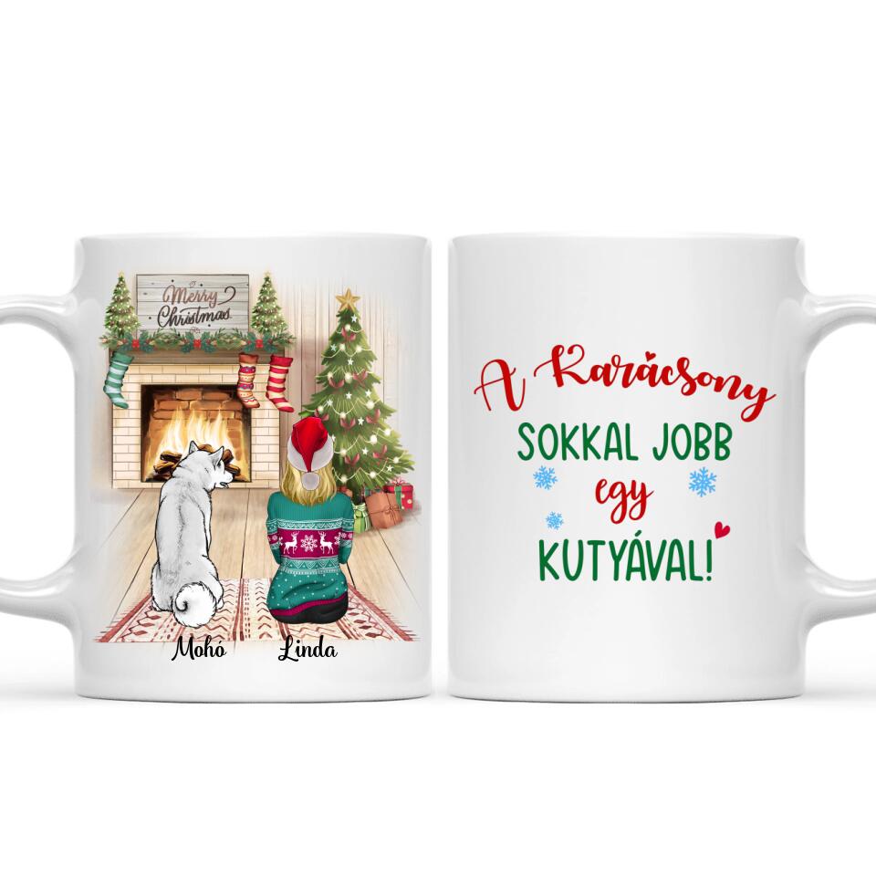 Egyedi kutyás karácsonyi bögre - az élet sokkal jobb egy kutyával