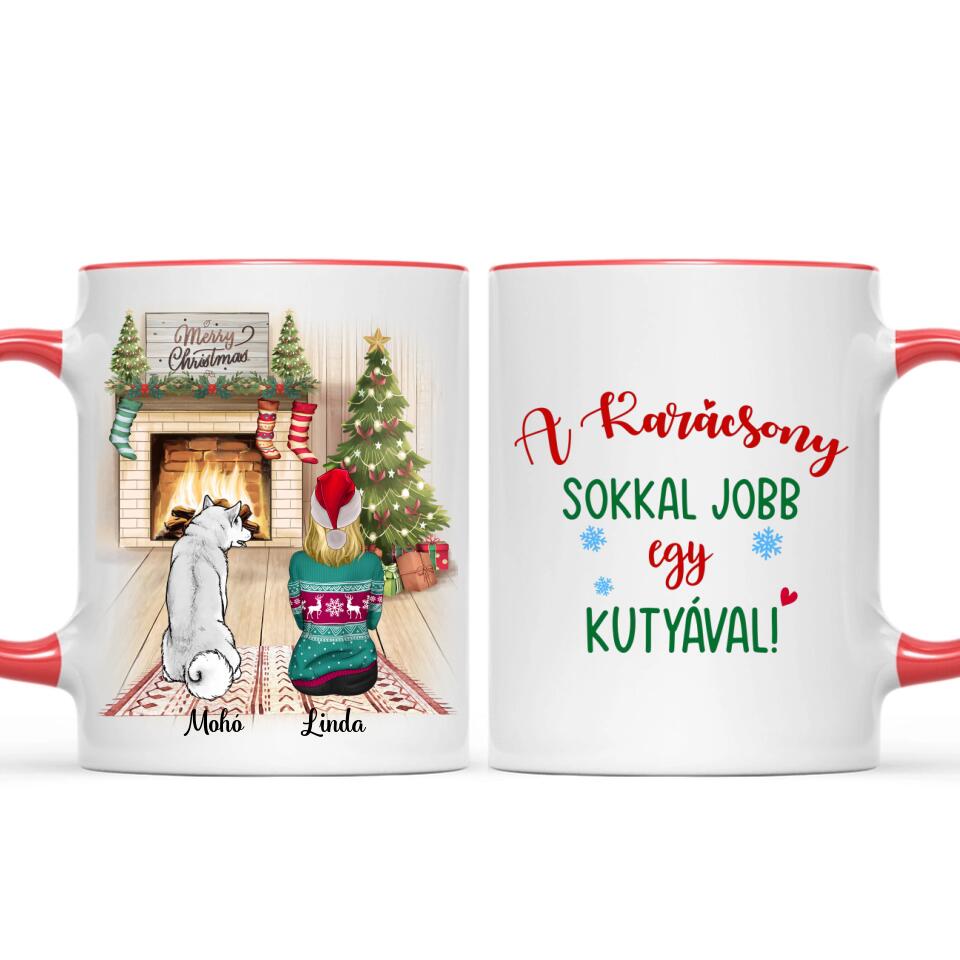 Egyedi kutyás karácsonyi bögre - az élet sokkal jobb egy kutyával