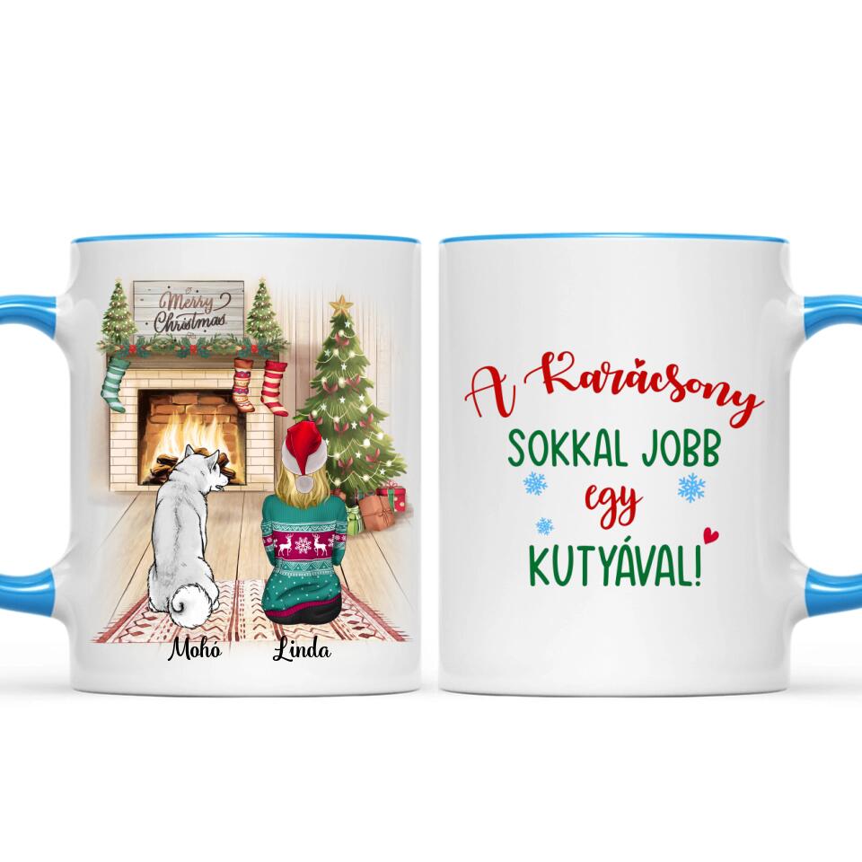 Egyedi kutyás karácsonyi bögre - az élet sokkal jobb egy kutyával