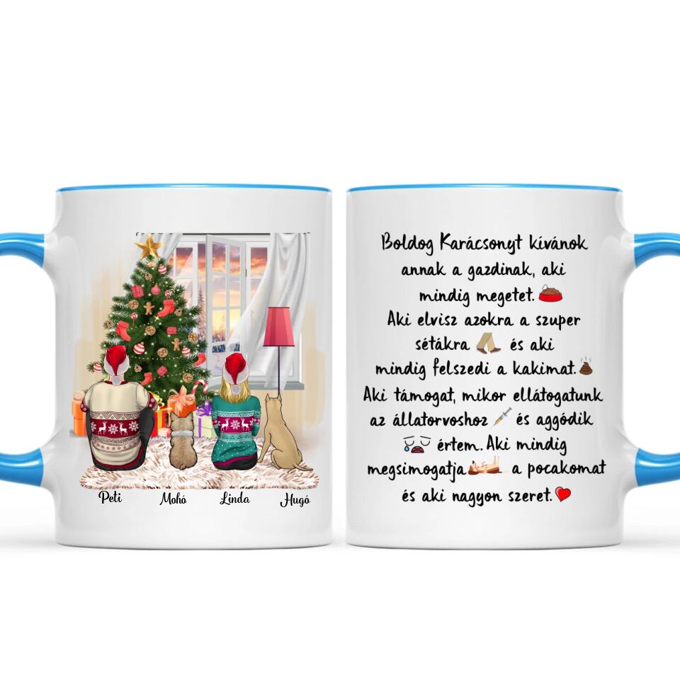 Egyedi kutyás karácsonyi bögre - szerelmespár &amp; 2 kutyus