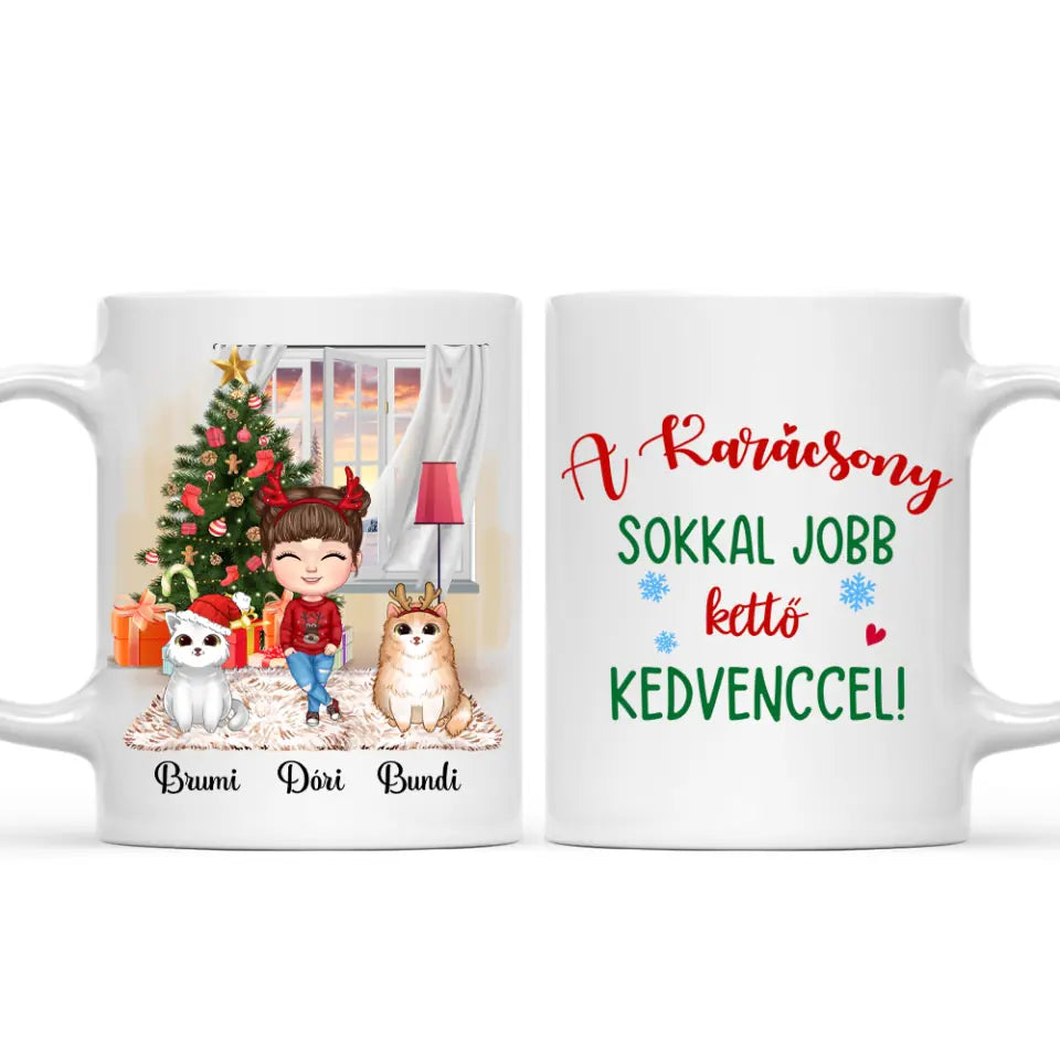 Egyedi karácsonyi cicás bögre gyerekeknek - akár 4 cicával