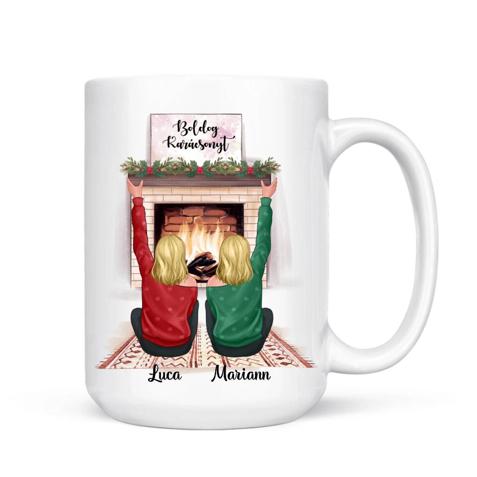 Egyedi karácsonyi bögre barátnőknek - 2, vagy 3 lánnyal