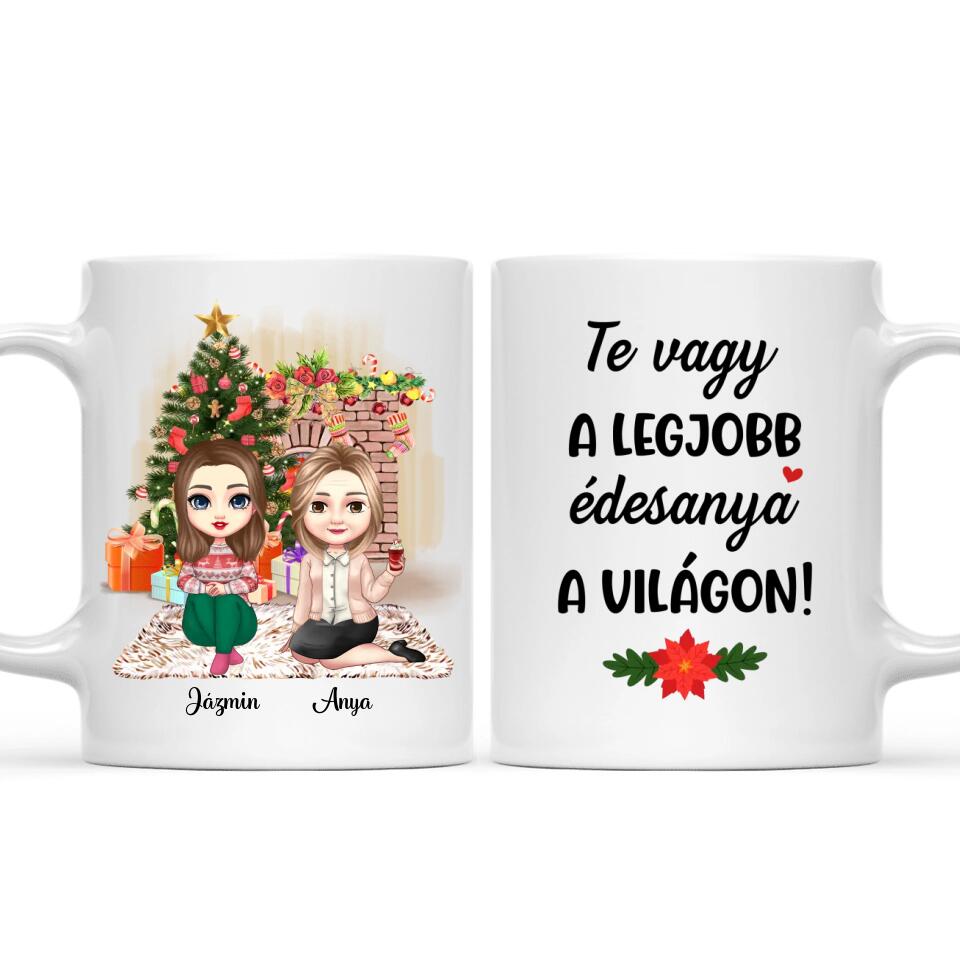 Egyedi karácsonyi bögre édesanyáknak - akár 2 lánnyal