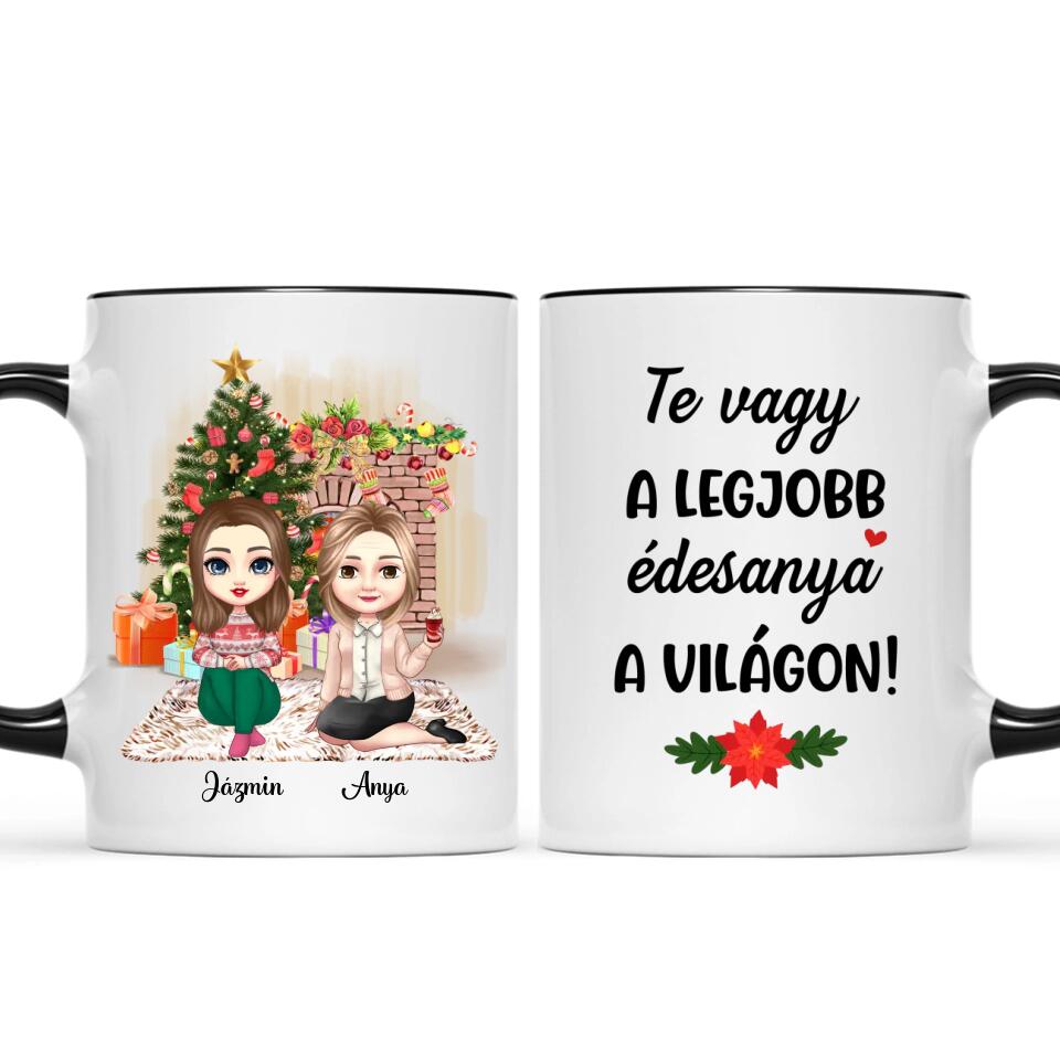 Egyedi karácsonyi bögre édesanyáknak - akár 2 lánnyal