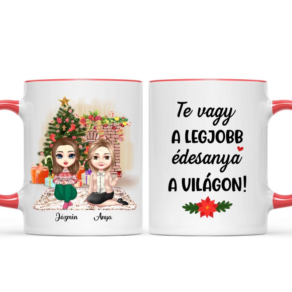 Egyedi karácsonyi bögre édesanyáknak - akár 2 lánnyal