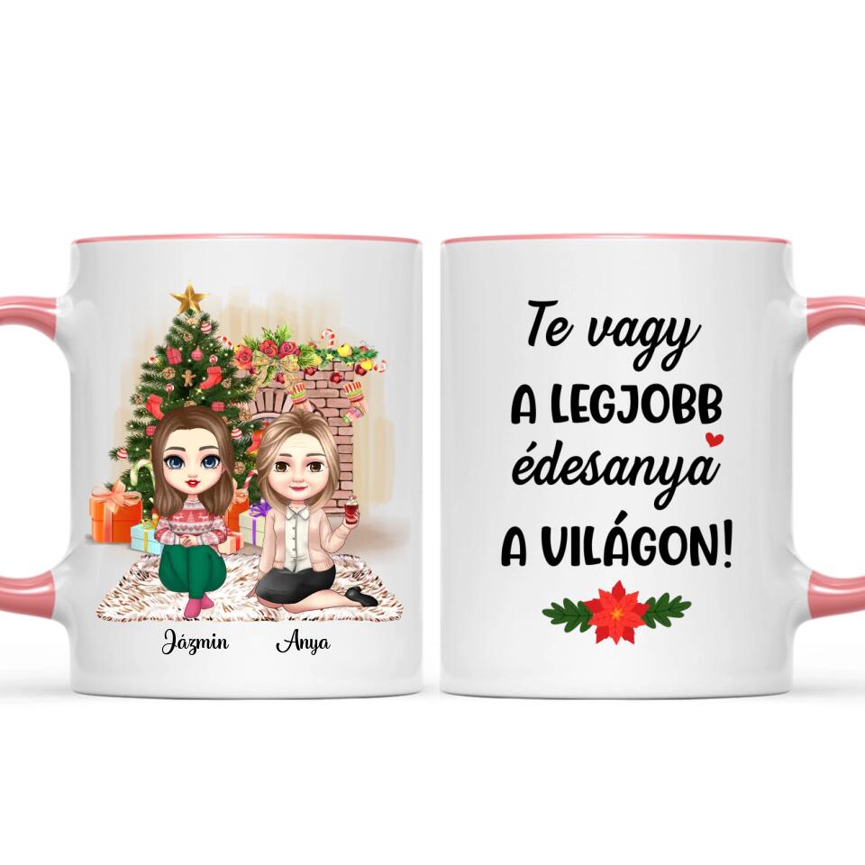 Egyedi karácsonyi bögre édesanyáknak - akár 2 lánnyal