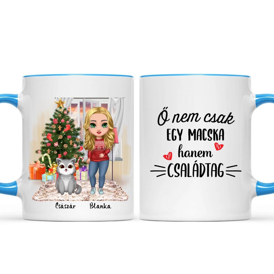 Egyedi karácsonyi cicás bögre - lány macskákkal