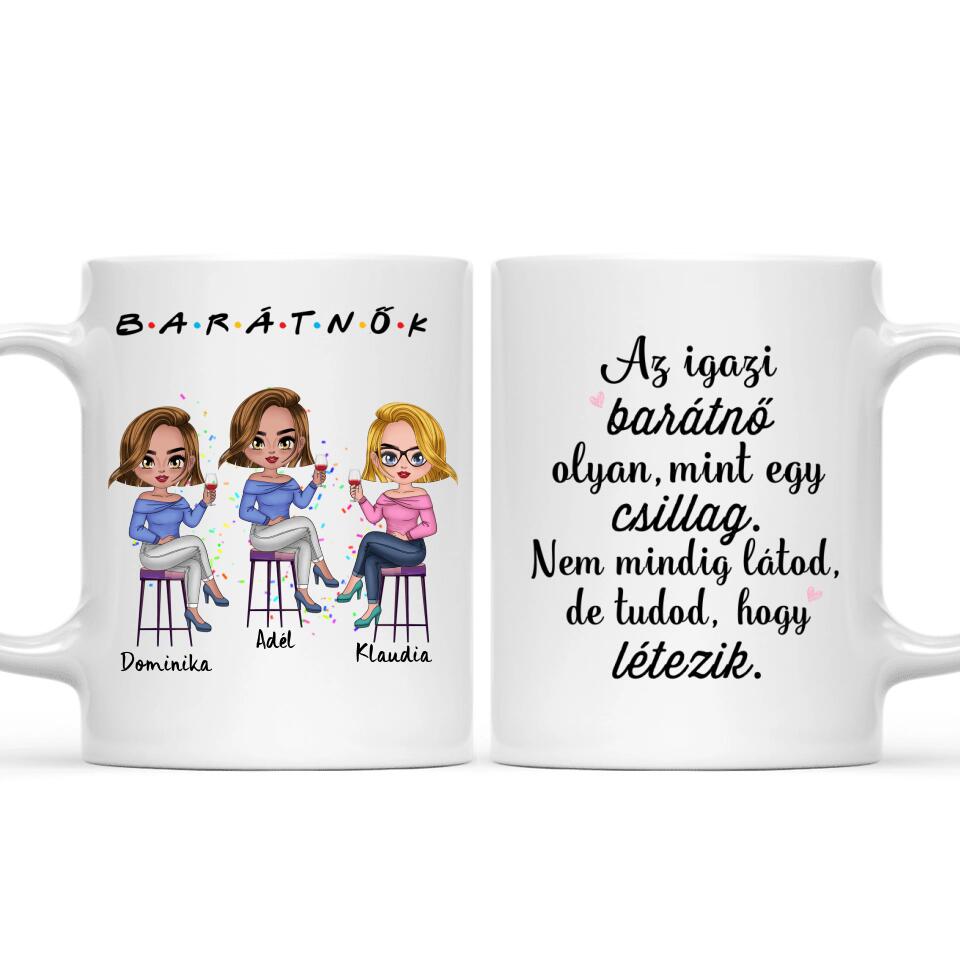 Egyedi barátnős Chibi bögre - 3, vagy 4 lánnyal
