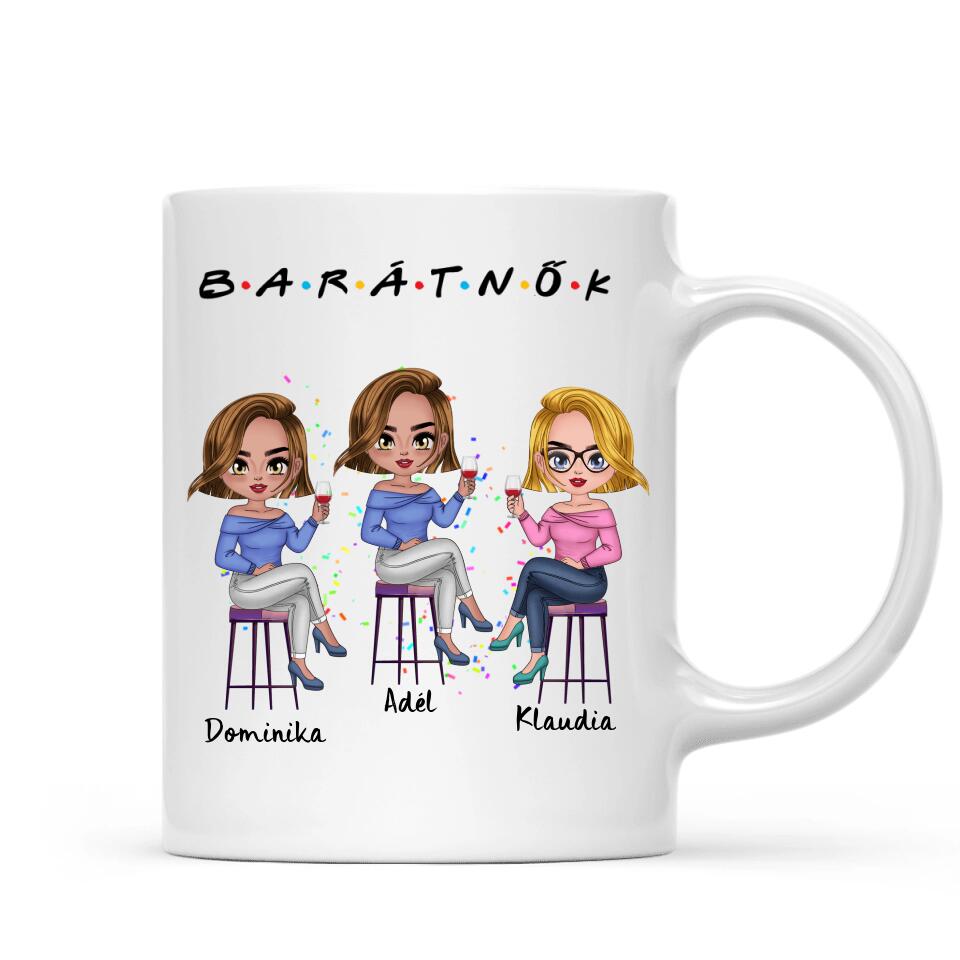 Egyedi barátnős Chibi bögre - 3, vagy 4 lánnyal
