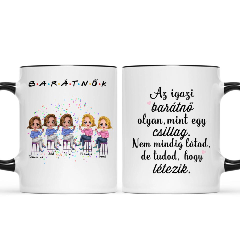 Egyedi barátnős Chibi bögre - 5 lánnyal