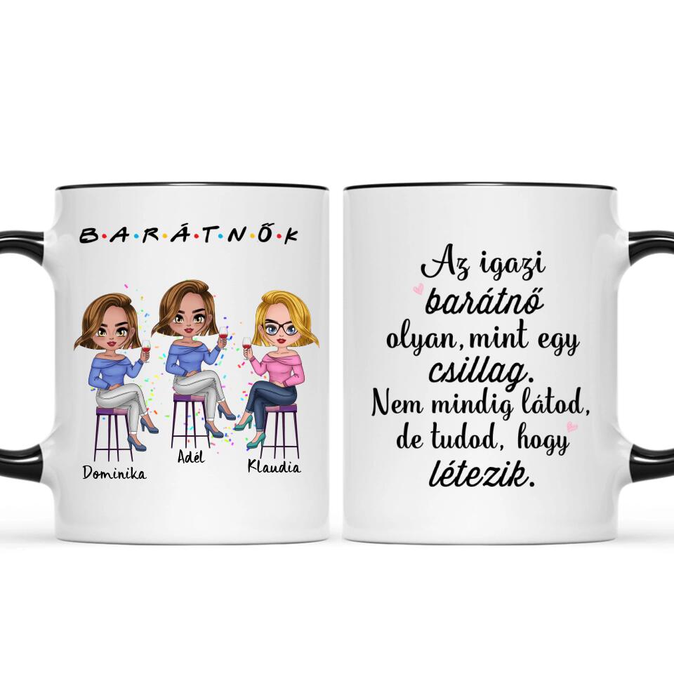 Egyedi barátnős Chibi bögre - 3, vagy 4 lánnyal