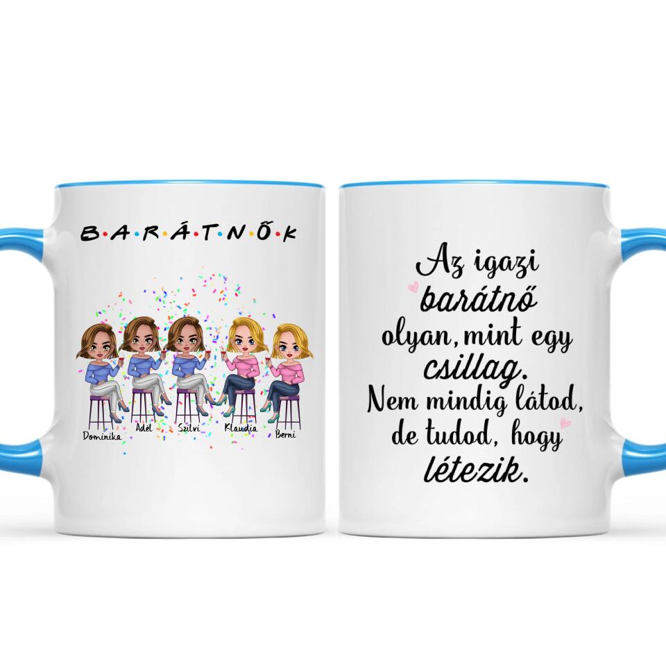 Egyedi barátnős Chibi bögre - 5 lánnyal