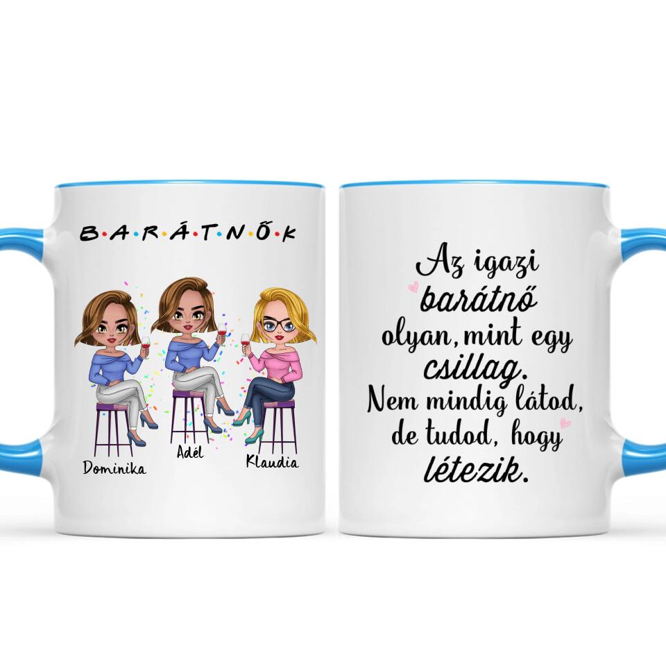 Egyedi barátnős Chibi bögre - 3, vagy 4 lánnyal