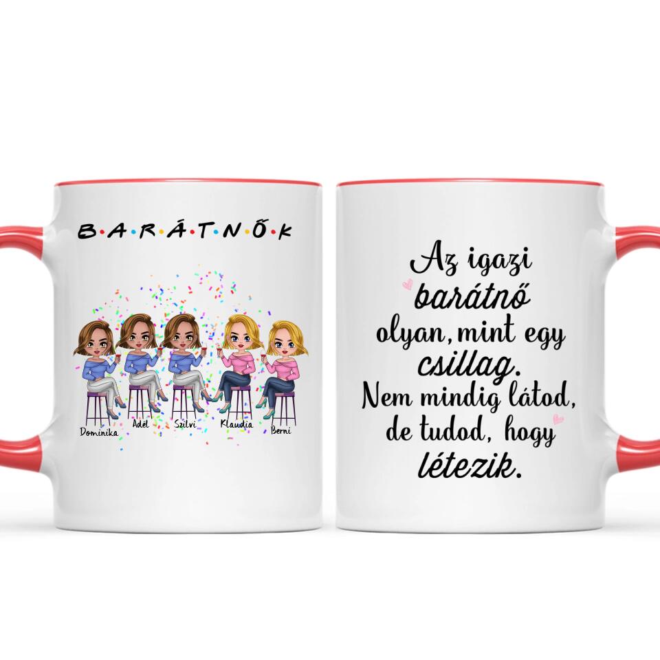 Egyedi barátnős Chibi bögre - 5 lánnyal