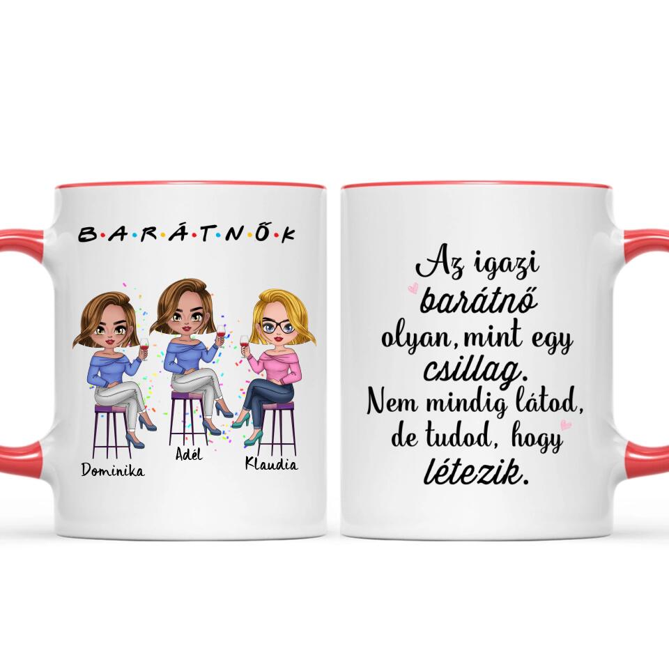 Egyedi barátnős Chibi bögre - 3, vagy 4 lánnyal