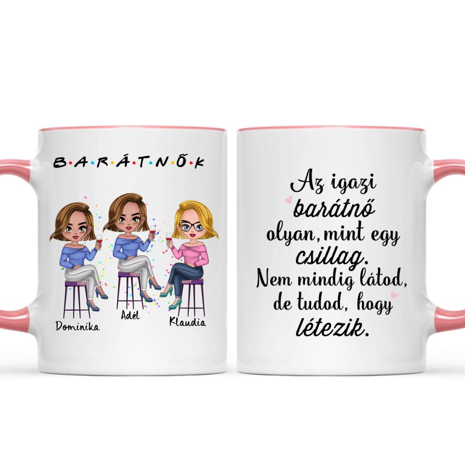 Egyedi barátnős Chibi bögre - 3, vagy 4 lánnyal