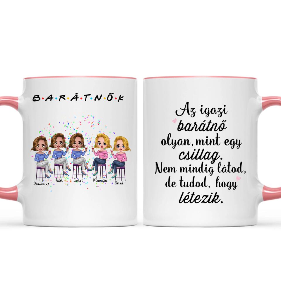 Egyedi barátnős Chibi bögre - 5 lánnyal