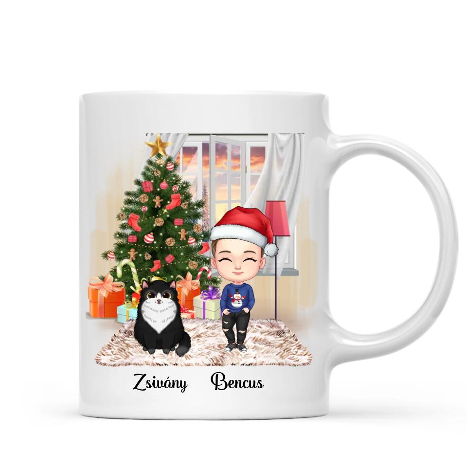 Egyedi karácsonyi cicás bögre gyerekeknek - akár 4 cicával