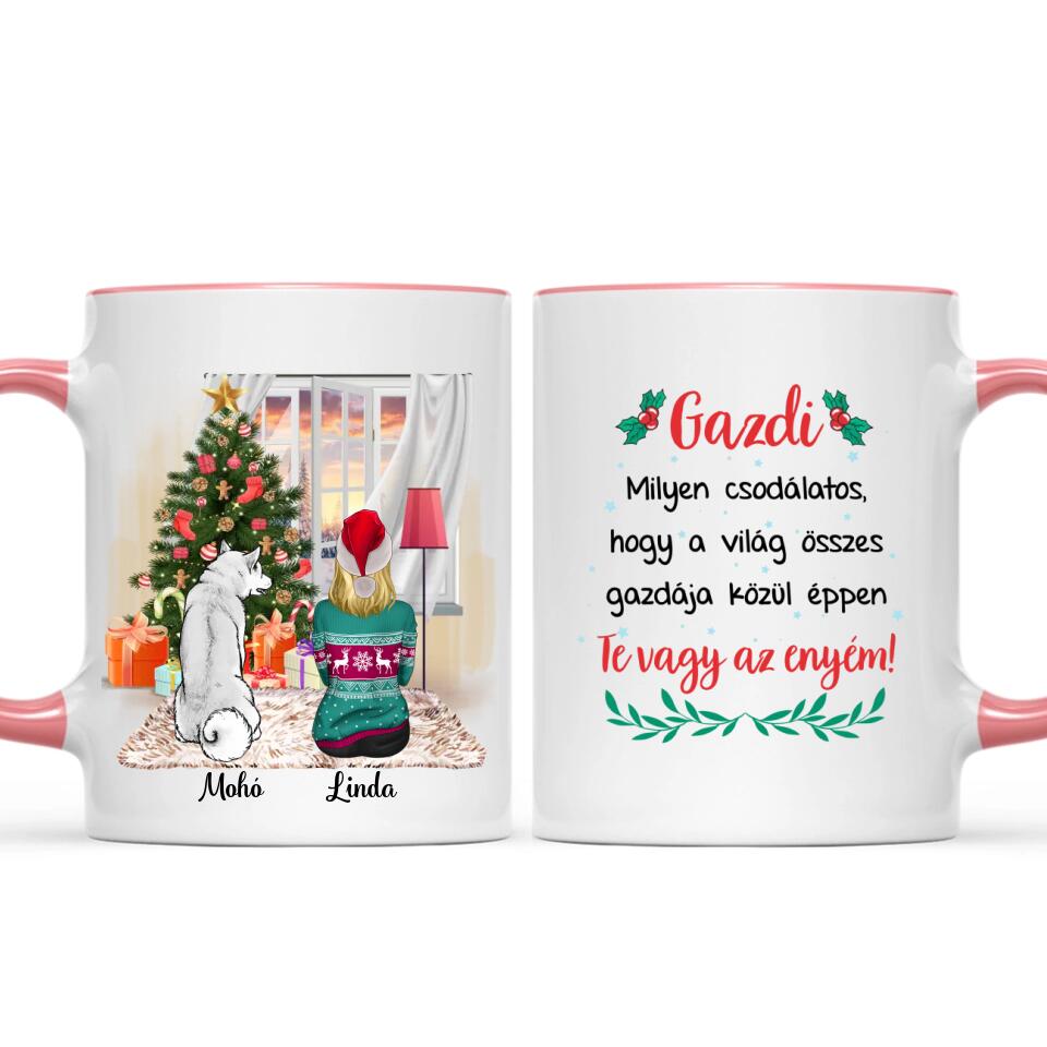 Egyedi kutyás karácsonyi bögre, akár 2 kutyussal