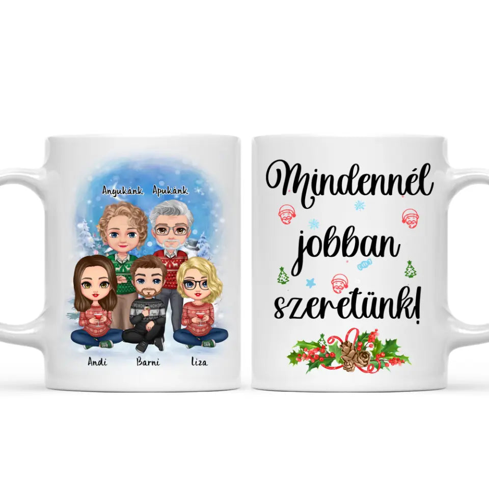 Egyedi karácsonyi bögre a családnak - szülők és felnőtt gyerekek