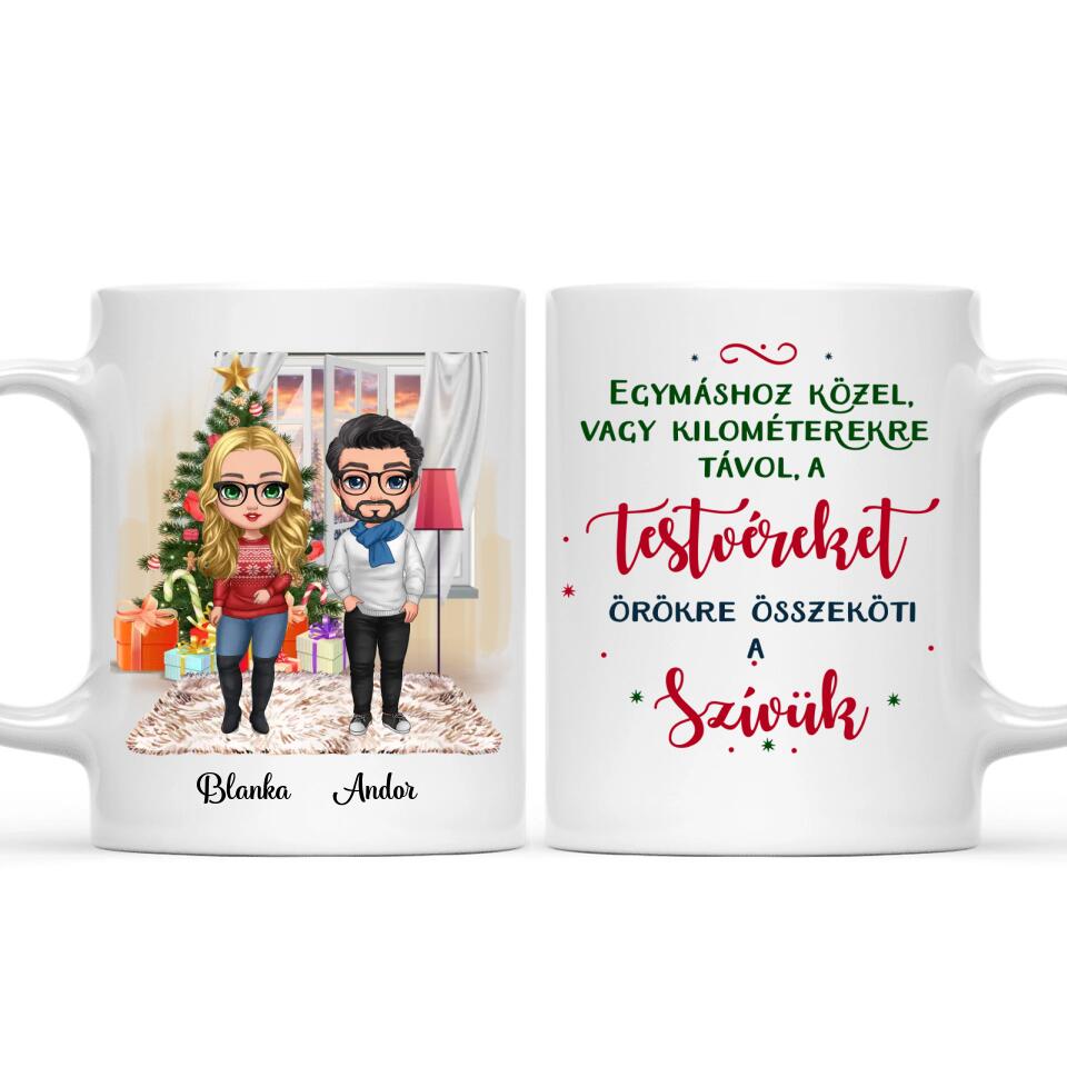 Egyedi karácsony bögre testvéreknek - chibi tesók