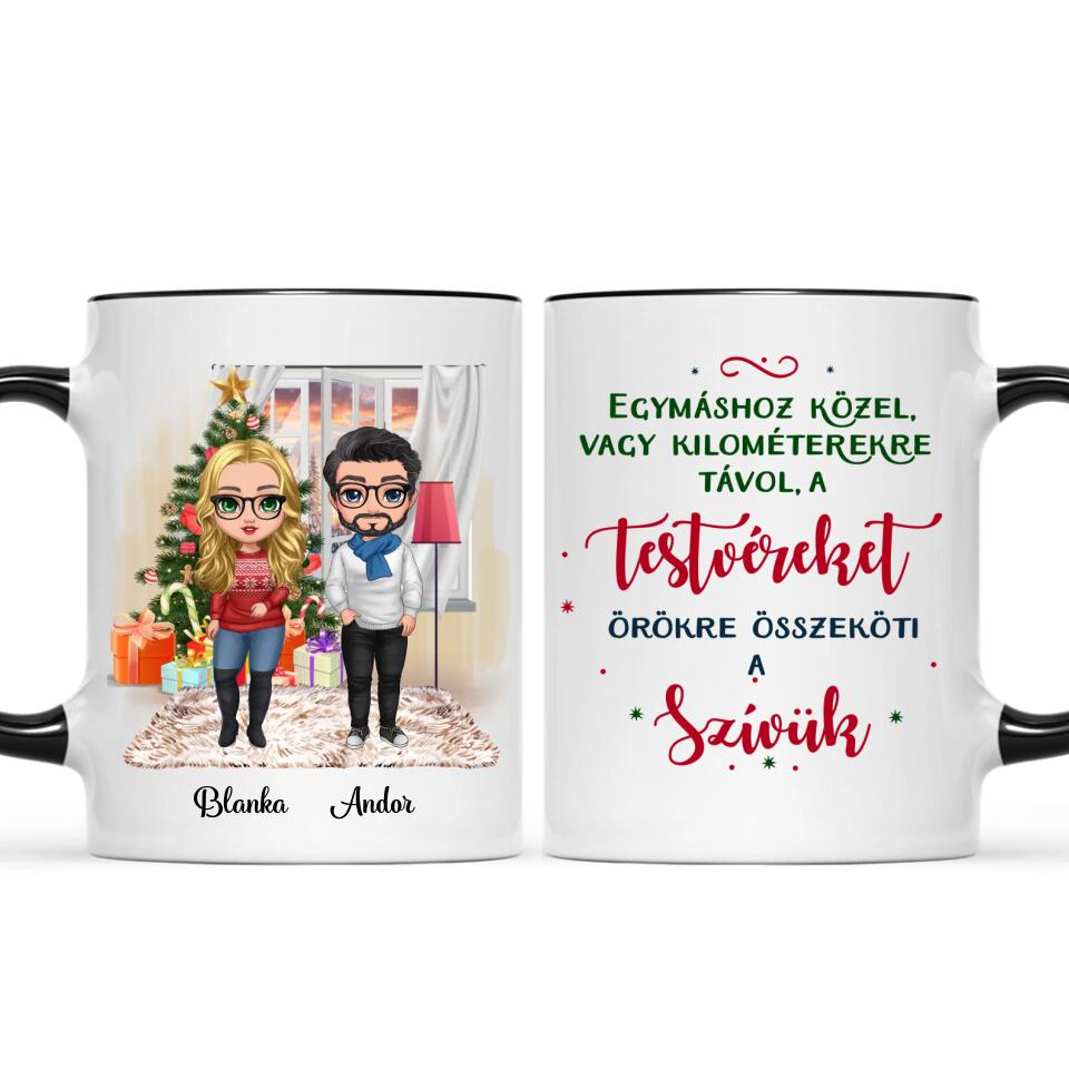 Egyedi karácsony bögre testvéreknek - chibi tesók