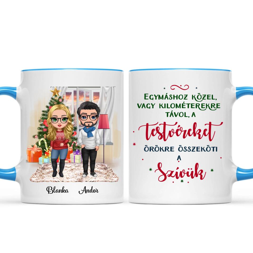 Egyedi karácsony bögre testvéreknek - chibi tesók