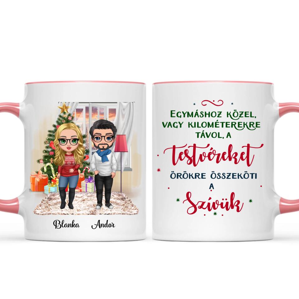 Egyedi karácsony bögre testvéreknek - chibi tesók